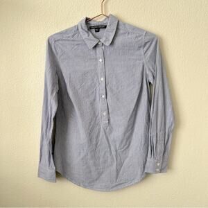 Harlowe & Graham blue white pinstripe long sleeve half button up dress shirt top